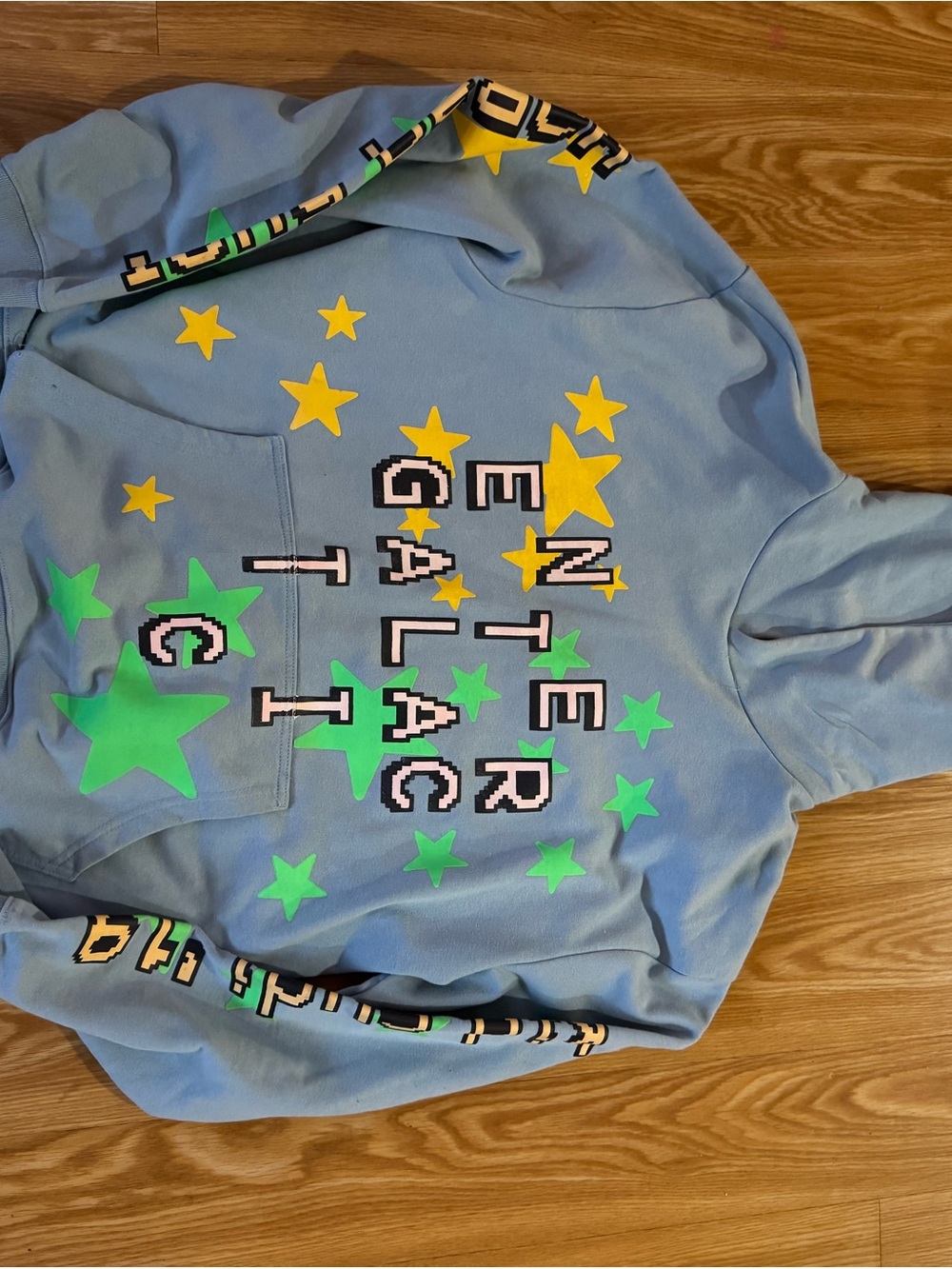 Light Blue Stars "Never Get La Caught" Graphic Hoodie